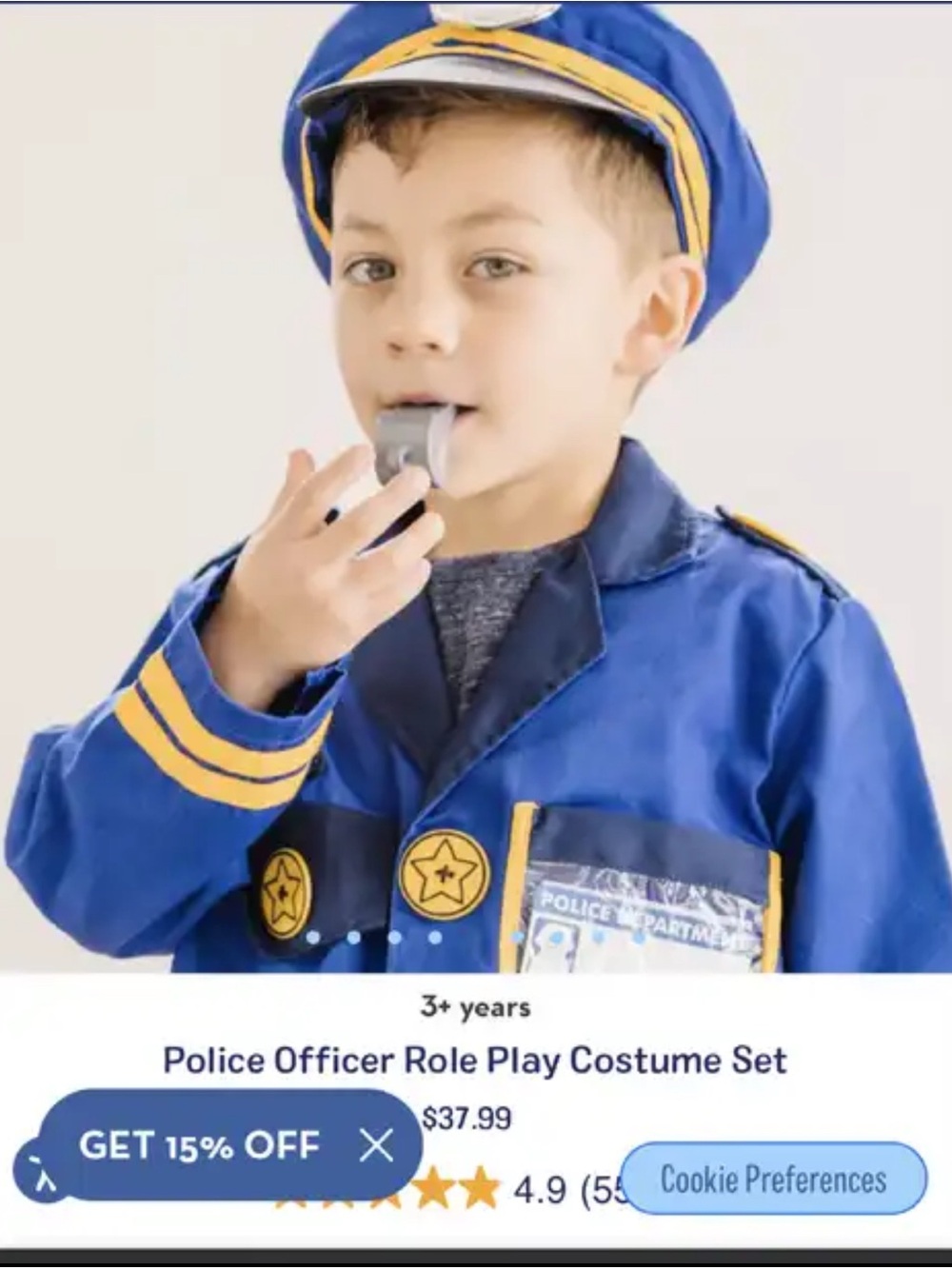 Kids Police Officer Role Play Costume 3-6
